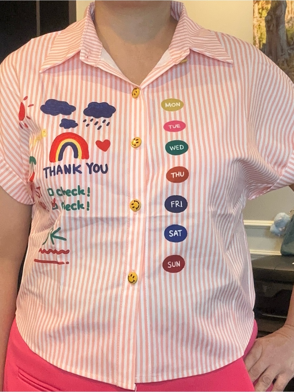 Women’s Orange Stripe Happy Button Shirt from Hunny Bunny Bangkok (fit up to L)